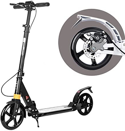 Bueuwe Big Wheel Scooter City Roller für Erwachsene, Roller Kinder 10 Jahre, Tretroller 150 kg Tragkraft, Klappbar Cityroller, Höhenverstellbar Kickboard mit Handbremse und Stoßdämpfer,Schwarz