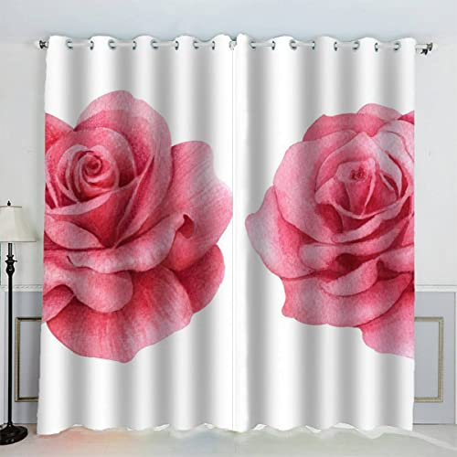 VASENA Romantisches Florales Muster Vorhänge Blickdicht mit Ösen 2er Set Kindervorhänge 3D Gedruckt Valentinstag Rosa Gardinen Modern Home Dekoration (183x214 cm)