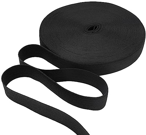 Cinta Elástica Costura Negra, 20Mx 20mm Goma Elastica Costura, Bandas Elásticas de Estiramiento Fuerte para Coser Tejer, Manualidades de Bricolaje