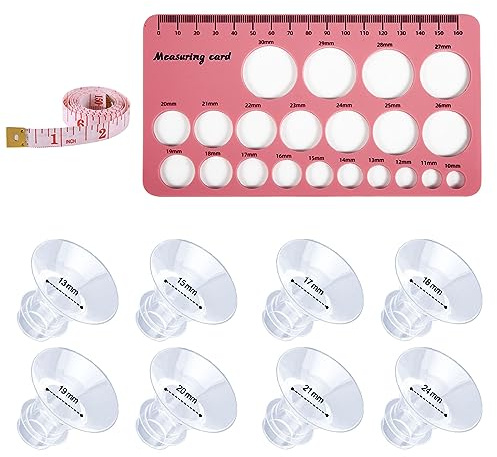 8pz Inserto Flangia Tiralatte con Metro a Nastro Morbido e Righello per Capezzoli 8 Dimensioni Accessori per Tiralatte Indossabili per Tiralatte da 24mm della Maggior Parte dei Marchi