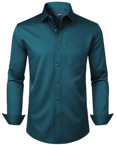 Alimens & Gentle Chemises habillées à Manches Longues en Coton Stretch Infroissable pour Homme, Bleu Paon, Taille XL