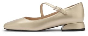 ILVI Ballerines en cuir noir pour femme - Ballerines en cuir véritable, Doré, 39 EU