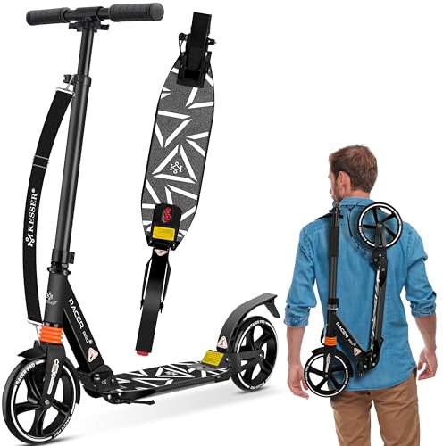 KESSER® Cityroller - Trottinette avec grosses roues en polyuréthane de 205 mm PRO-S, double suspension, pliable et réglable en hauteur, convient en ville, pour adultes et enfants