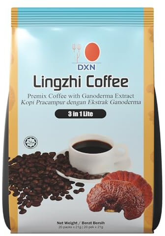 ALIBOOSTER DXN Coffee 3 in 1 LIGHT SENZA ZUCCHERO - Caffè Original - Preparazione rapida e semplice - Ganoderma - 20 bustine x 21 grammi