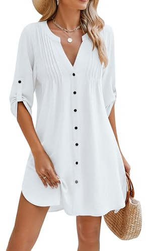 BMJL Women Beach Cover Ups Pleated Beachwear Bikini Cover Up Swimsuit Bathing Suit Coverups 2026 (Large, White)