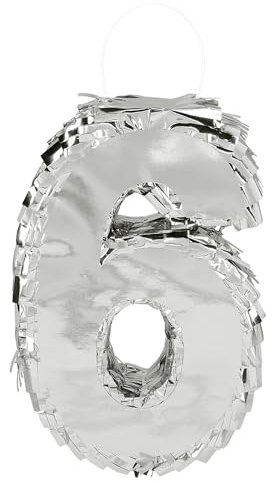 Boland - Pignatta dei numeri, 25 x 16 x 5 cm, numero lucido per anniversario e compleanno, numero, argento, decorazione, gioco da festa