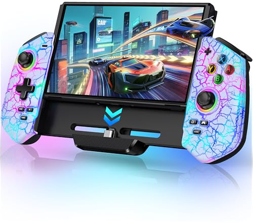 HELLCOOL Manette de commutateur Ã Effet Hall, Plug & Play pour Console Nintendo Switch/OLED, Manette de commutateur avec Joystick précis, Look Lumineux RVB Cool, 4 emplacements pour Cartes de Jeu