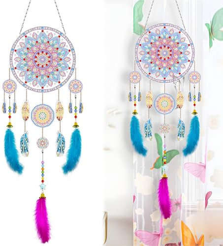 Windspiel Bastelset Kinder,Basteln Diamond Painting 5D-Diamant-Malerei-Set Diamond Painting Kinder Traumfänger Geburtstagsgeschenk Windspiel Traumfänger Bastelset Kinder Geschenke für Mädchen