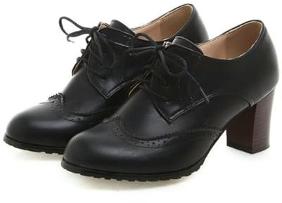 Damen Klassische Schnürhalbschuhe Brogue Pumps Halbschuhe mit Blockabsatz Damen Anzugschuhe komfortabel Businessschuhe