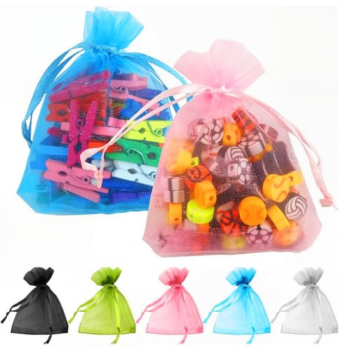 150 Stück Klein Organzasäckchen,7 x 9 cm Kleine Geschenk Organzabeutel,Geschenkbeutel aus Rohschnur und Netzgewebe, Kordelzug für Festivals/Partys und Hochzeitsbeutel(5 Farben)