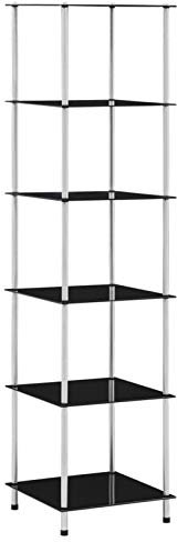 ShGaxin Regal mit 6 Ablagen, Regal Zimmer, Bookshelf, Leiterregal, Standregal, Wandregal, Aktenregal, DVD Regal, Schwarz 40x40x160 cm Hartglas