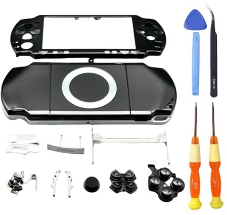 Hzxkqmil Kit Guscio di Ricambio Scocca Custodia Completa Piastre di Copertura Cover Accessori + Set di Viti a Bottone per Sony PSP 2000 PSP2000 Console (Nero)