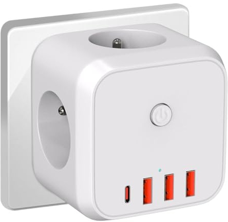 Prolunga per presa, prese multiple elettriche - 3 Caricabatterie da muro USB,3 prese a muro multi-portatili con protezione da sovracorrente CA salvaspazio per casa, soggiorno