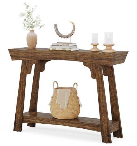 Tribesigns Konsolentisch 105cm mit Lagerung, 2-Tier Holz Eingangstisch mit Regal, Bauernhaus schmalen Sofa Tisch hinter Couch für Foyer, Flur, Wohnzimmer, rustikal braun