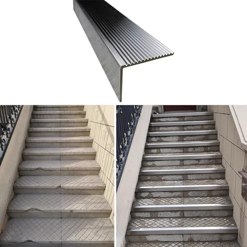 Perfil de Transición para Suelo Protector de Esquinas de Acero Inoxidable para Escaleras, Tira de Moldura para Escaleras de Exterior para Escalones de Hormigón o Baldosas, Parachoques de Seguridad par