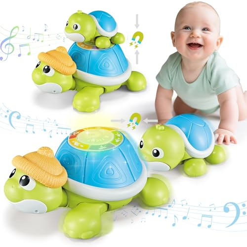 CuteZone Baby Toys 6-12 Months - Turtle Crawling & Musical Tummy Time Toy Set with Light & Sound, Moving Baby Activity for Crawling and Tummy Time, Interactive Gift for Babies