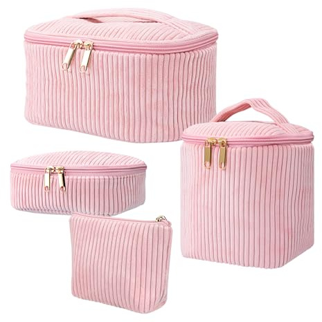 Uppsättning av 3 kosmetiska väskor för damer, necessär makeupväska, bärbar sminkväska makeupväska sminkväska stor för kvinnor flickor vardag och resor, ROSA, Liten fräsch
