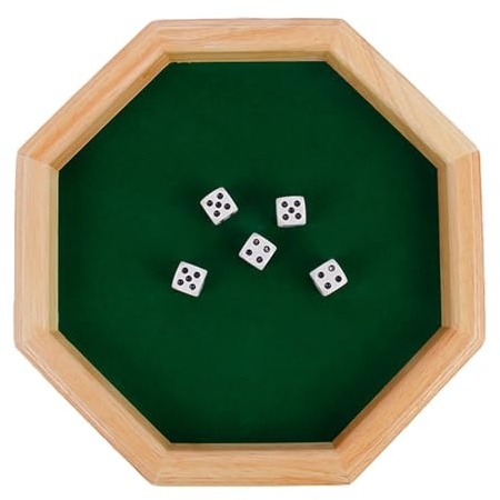 400 g Würfeltablett für Rollen – achteckige Holzkiste mit Filz | kompakte Rollmatte Behälter mit erhöhter Kante für Familienfeiern, Spielabend, Thanksgiving Reisespaß