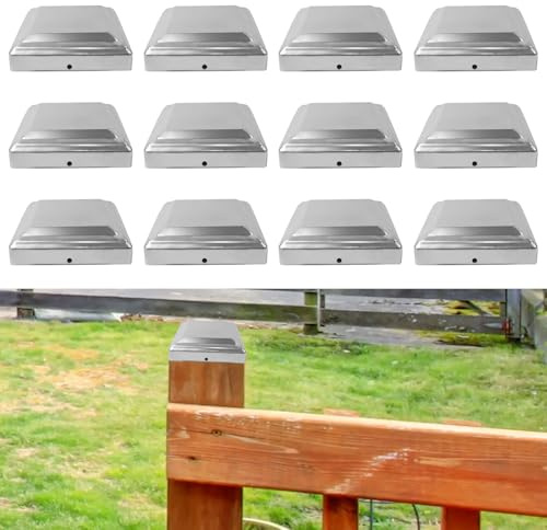 Remates Para Postes 10x10 cm (12 Unidades), Tapas Cuadradas De Acero Galvanizado, Cubiertas Resistentes Para Postes De Jardín O Vallas Metálicas