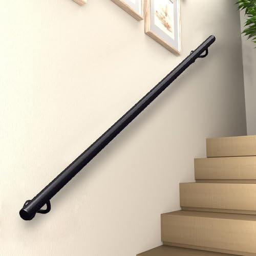 Lanmmraifc Pasamanos de Escalera de Pared para escaleras de 1, 2, 3, 4, 5 y 6 Metros, de Tubo metálico Industrial, Antideslizante, para pasillos, lofts, porches, Color Negro.(480cm)