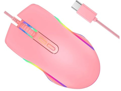 HEALSOPTHY Souris Gaming Filaire USB Type-c RGB Ergonomique Antidérapante avec Éclairage LED pour Joueurs