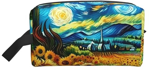 Starry Night with Sunflowers Toiletry Bag for Women Men Portable Travel Wash Bag Waterproof Gym Shaving Toiletries Cosmetic Organizer Bag, Shower Bathroom Toiletries Accessories Makeup Bag with Handle