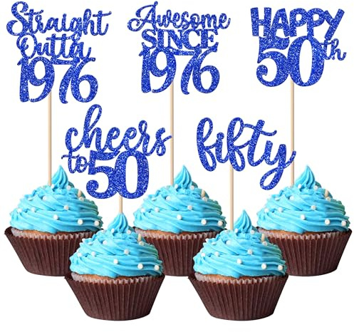 SYKYCTCY 30 Pack 50th Birthday Cupcake Toppers Straight Outta 1975 Happy 50th Fifty Awesome Since 1975 Cupcake Picks 50 Fabulous Cake Decorations for 50th Birthday Wedding Anniversary Party Black