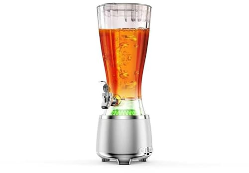 DS&DV Torre per birra da 2,5 L con base illuminata con altoparlante Bluetooth, dispenser portatile per birra alla spina, cocktail e limonata, per casa, bar, campeggio e feste in giardino (argento)