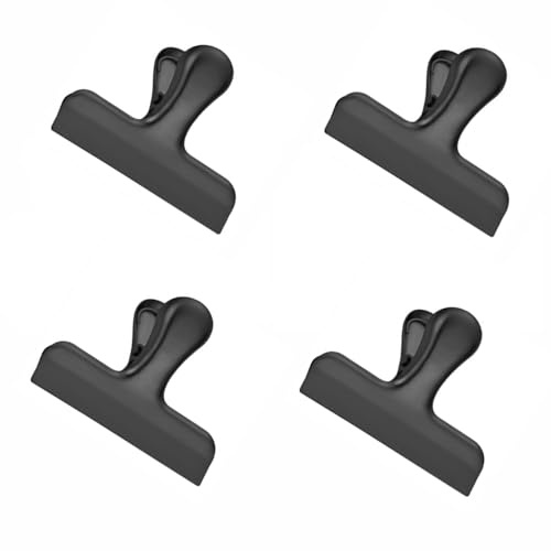 Lot de 4 pinces à sachets alimentaires en acier inoxydable - 7,8 x 6,3 cm - Durable - Joint en métal - Pour sacs à café, nourriture, pain, cuisine, bureau - Noir