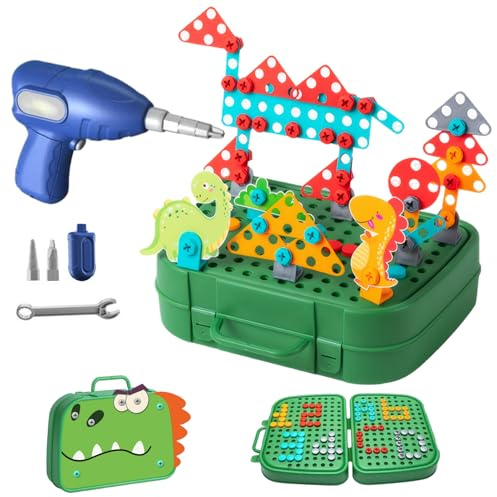 450 Pezzi/1 Set Cassetta degli Attrezzi per Bambini Cassetta degli Attrezzi da Gioco 3D Montessori con Trapano Elettrico, Chiave Inglese e Altro, Giocattoli Montessori Educativi e Logici per Bambini