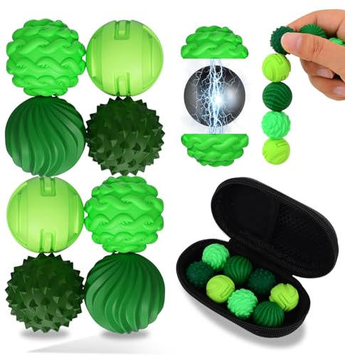 8 Stück Geräuschlose Magnetische Stress Bälle Teenager, Anti-Stress Spielzeug aus Silikon für Erwachsene Sensorik Spielzeug zur Beruhigung, Angstabbau und Entspannung Frauen & Männer Grün