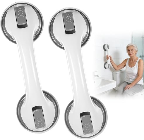 2 Stück Dusche Ohne Bohren Bad,Haltegriffe für Senioren,Saugnapf griff,Saugnapf Duschgriff mit Badewannengriff Stützgriff,Sauggriff Badewanne für Behinderte Ältere Menschen,WC Haltegriff