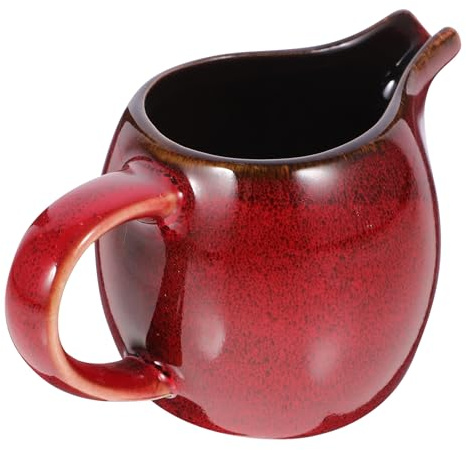 Healvian Jarra de Cerámica para Salsa con Asa y Boquilla Vertedora, Tamaño Pequeño, Color Rojo Escamoso, Dispensador de Crema Adecuado para Café y Uso Doméstico en Cocina y Restaurante