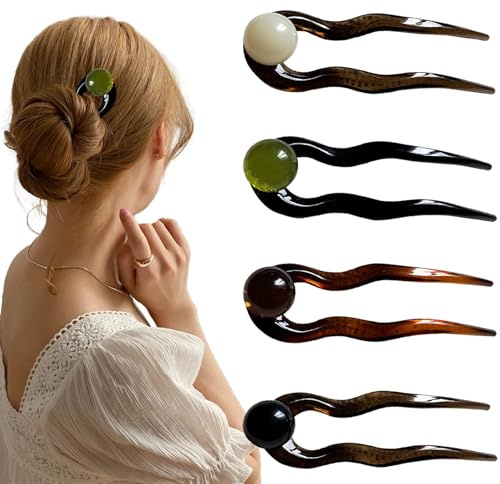 FOSDICK 4Pcs Forcine per Capelli a Forma di U, Semplice French Hair Pin, Forcine Francesi per Capelli, Elegante French Pin Forma U per Acconciature Updos Chignon Twist, Accessori Capelli Regalo Donna