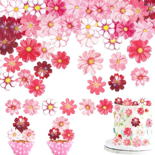 SGQTGIMU 72 pièces Fleurs Glücksblume Comestibles pour Gateau, fleurs comestibles en Gluant Papier de Riz Décoratif Gâteau, Fleurs Comestibles Cupcake, décoration de gâteau pour Anniversaire, Mariage