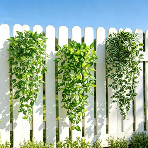 ROLLWAY 3 piante artificiali da appendere, 100 cm, edera artificiale da appendere come vera, edera artificiale rampicante, piante da balcone, decorazione per interni ed esterni