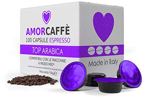 Amorcaffe 100 Coffee Capsules Pods Compatible with Lavazza A Modo Mio - Top Arabica taste - Slow Roast