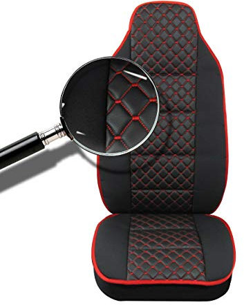 Autobits 1x Sitzauflage Vorne LKW-Sitz Sitzbezug Schwarz mit Rot Kunstleder Wasserdicht Sitzschöner Hochwertig Komfort Neu LKW OVP