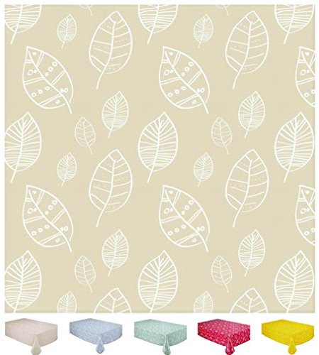 Wachstuch Tischdecke Abwaschbar Eckig 140 x 180 cm Blätter Beige