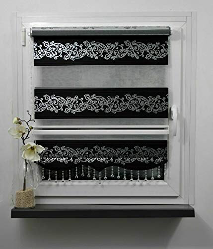 Klemmfix ohne Bohren Breite 90 cm Länge 150 cm Doppelrollo Duo Rollo Klemmfix ohne Bohren (schwarz s. Ranken, 90)