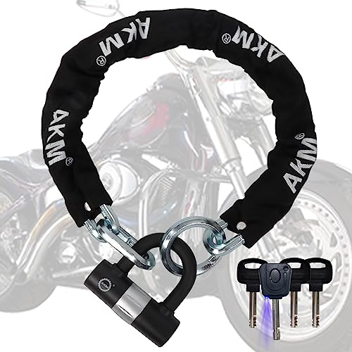 AKM Diebstahlsicheres Motorrad-Kettenschloss, 91 cm, robuste Fahrradkettenschlösser mit 4 Schlüsseln, 12 mm dick, schnittfest, Sicherheits-Fahrradkettenschloss, 16 mm, U-Schloss, Scheibenschloss für