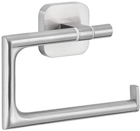 tesa ESTEETIC Toilettenpapierhalter ohne Deckel, verchromt - zur Wandbefestigung ohne Bohren, inkl. Klebelösung - 132 mm x 99 mm x 45 mm