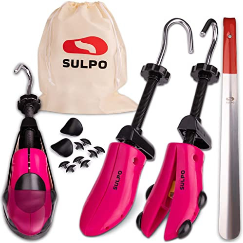 SULPO Schuhspanner - Schuhdehner aus robustem Kunststoff - Schuhweiter, Schuhstrecker - Hält den Schuh in Form - Inkl. Aufbewahrungstasche & Schuhlöffel - 4 Größen (39-41)
