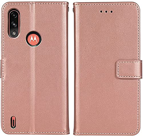 AMAZE!UK Phone Case Motorola Moto E7i Power Premium Leather Case Magnetic Closure Kickstand Full Protection Book Design Wallet Flip (Rose Gold)