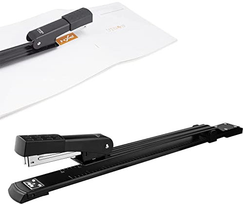 Deli Long Reach Stapler, Booklet Stapler with Jam Resistant, 25 Sheet Capacity, Long Arm Standard Staplers for Booklet, Book Binding, Art Journaling, Black, 2024 Gifts