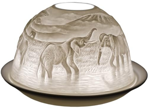 Cello Porcelain Tealight Holder Dome, Elephant Design - 3D Image Projecting Candle Holder - Stocking Fillers for Women