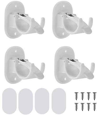 Ericrise 4 Pezzi Staffa Autoadesiva per Asta per Tende, Supporti per Ganci per Tendaggi Supporto Staffe per Asta di Fissaggio, Staffa da Parete per Soggiorno, Bagno, Camera da Letto