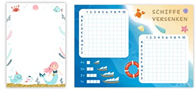 10 Mini-Notizblöcke + 10 Schiffe versenken Meerjungfrau Mitgebsel für Kindergeburtstag Gastgeschenke für Kinder Mädchengeburtstag