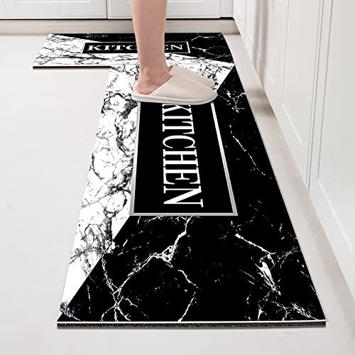 Küchenteppich 50x80 Schwarzer Marmor Küchenläufer Teppich Für Küche Waschbarer rutschfest Läufer Küchenmatte Weich Und Superabsorbierend Waschbar In Waschmaschine