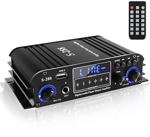 Romicta 4-Kanal Bluetooth 5.0 Stereo-Verstärker, 4×50W HiFi-Endstufe, 1200W Max, USB/SD/FM, Class D Audio-Receiver für Heimkino & Karaoke, inkl. Fernbedienung & Netzteil